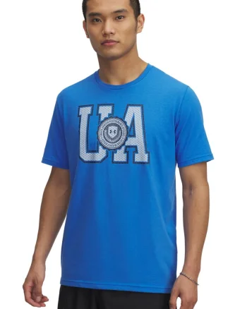 Tricou din amestec de bumbac cu imprimeu logo College, Albastru royal/Alb murdar