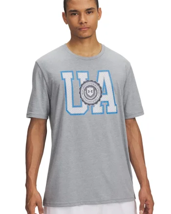 Tricou din amestec de bumbac cu imprimeu logo College, Alb/Gri deschis/Albastru
