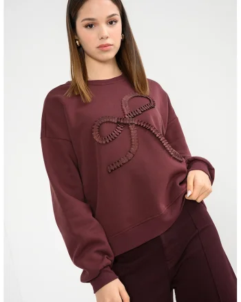 Bluza de trening lejera cu broderie, Maro cognac
