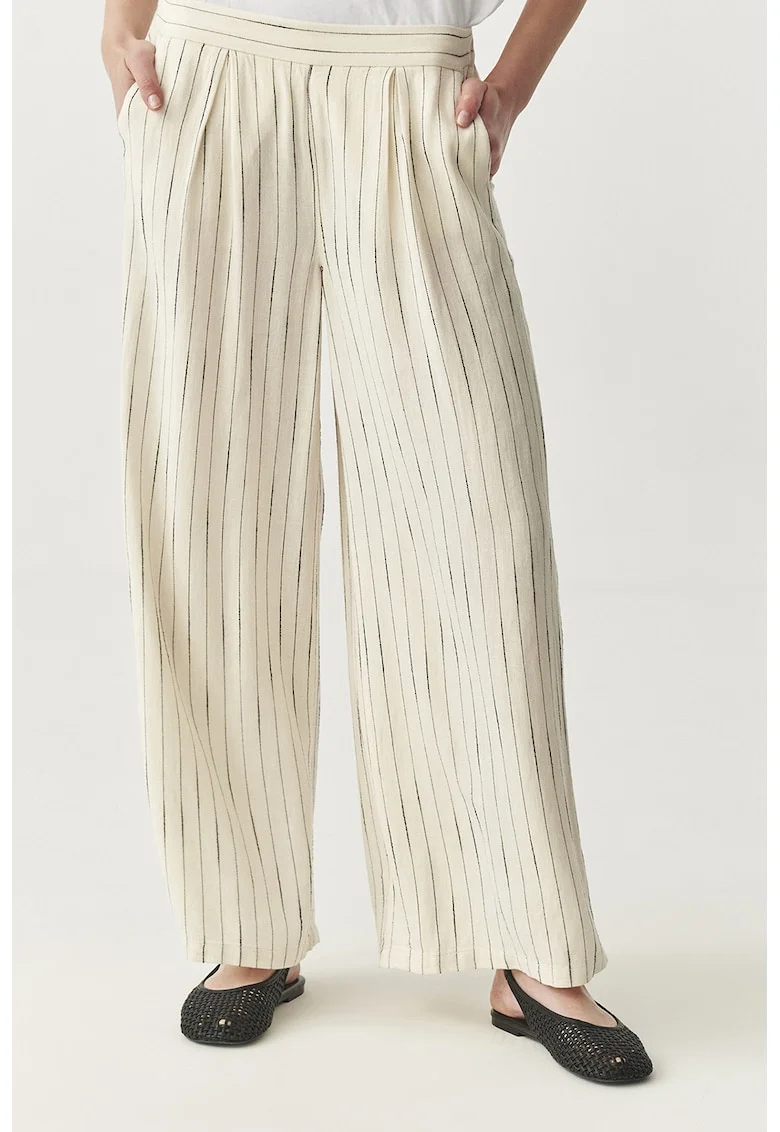 Pantaloni in dungi cu buzunare oblice, Negru/Alb murdar