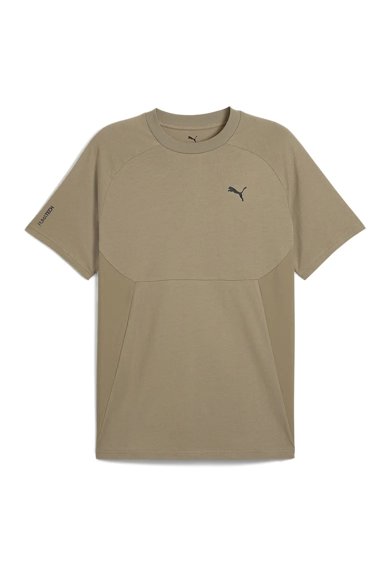 Tricou lejer din bumbac cu decolteu la baza gatului, Maro deschis