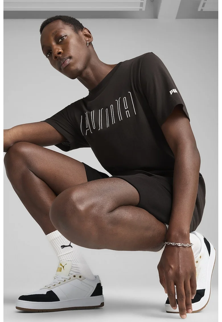 Tricou din bumbac cu imprimeu logo, Negru