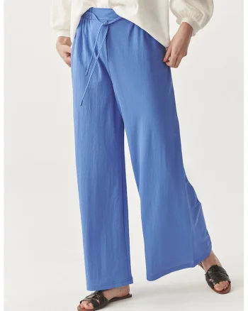 Pantaloni cu croiala ampla si snur, Albastru