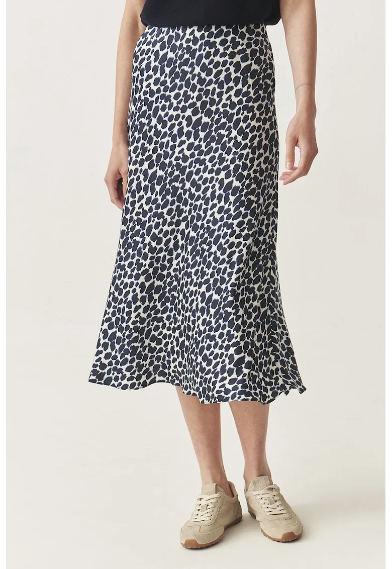 Fusta midi cu model, Alb/Bleumarin