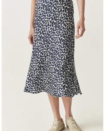 Fusta midi cu model, Alb/Bleumarin