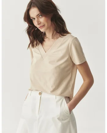Bluza cu decolteu in V, Bej