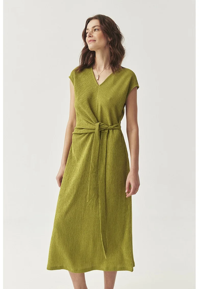 Rochie midi cu croiala avazata, Verde masliniu