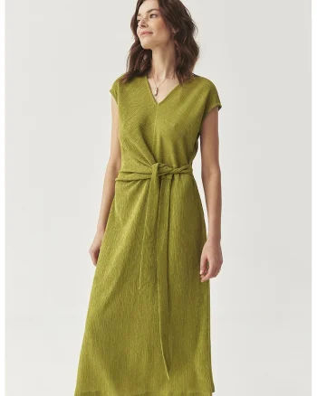 Rochie midi cu croiala avazata, Verde masliniu