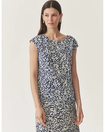 Tricou cu decolteu rotund, Alb/Bleumarin