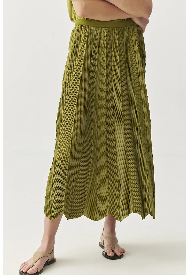 Fusta midi texturata, Verde masliniu