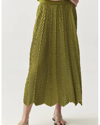 Fusta midi texturata, Verde masliniu