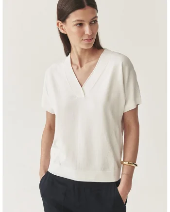 Tricou cu decolteu in V, Alb murdar