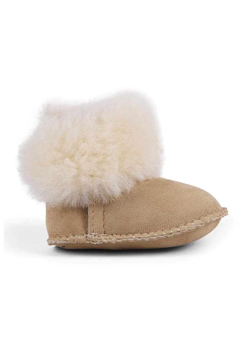 Botine de piele intoarsa cu garnituri de blana sintetica, Crem/Bej deschis