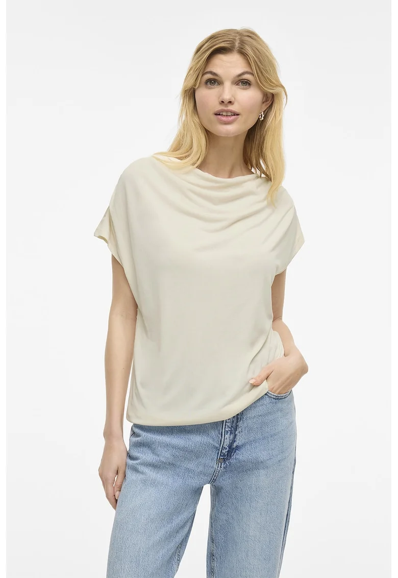 Tricou din amestec de modal cu decolteu rotund, Alb murdar
