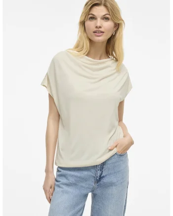 Tricou din amestec de modal cu decolteu rotund, Alb murdar