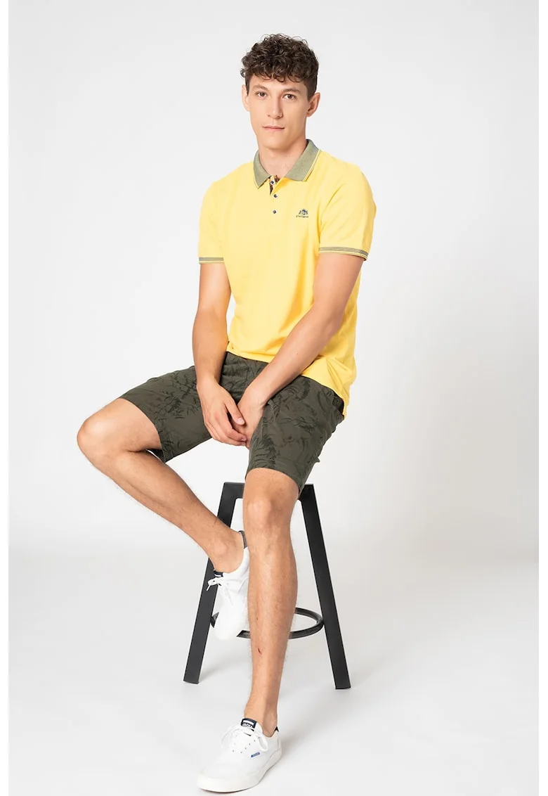 Tricou polo din bumbac cu broderie logo pe piept, Galben