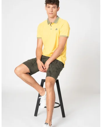 Tricou polo din bumbac cu broderie logo pe piept, Galben