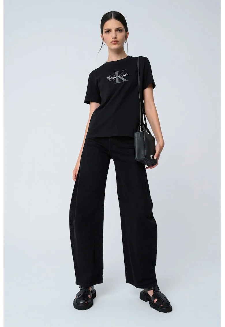 Tricou relaxed fit cu imprimeu logo, Negru/Gri deschis/Alb optic