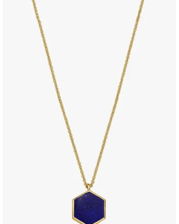 Colier de argint placat cu 2 microni de aur de 14K si decorat cu lapis lazuli, Auriu/Bleumarin