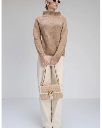 Pulover din amestec de lana si matase Berta, Maro camel