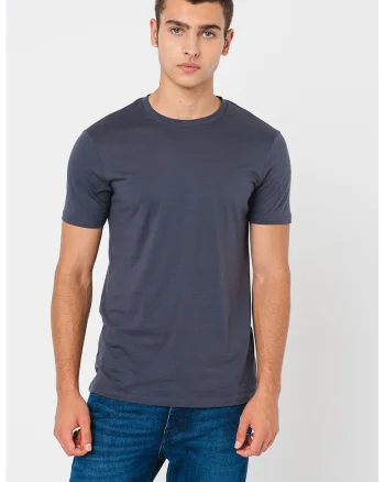 Tricou slim fit cu decolteu la baza gatului, Gri carbune