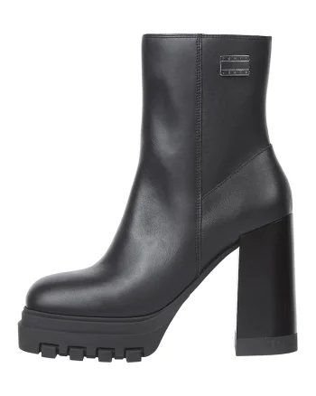 Botine de piele cu varf patrat, Negru