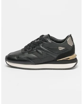 Pantofi sport de piele si piele intoarsa cu garnituri de plasa, Negru/Argintiu inchis