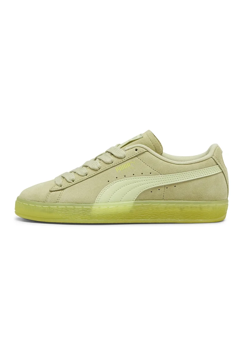 Pantofi sport low-cut din piele intoarsa, Verde fistic