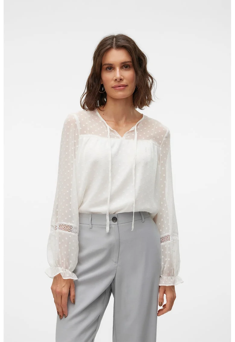 Bluza de sifon cu buline Leah, Alb