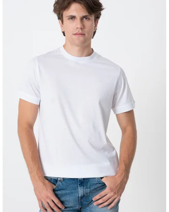 Tricou uni din bumbac cu decolteu la baza gatului, Alb optic