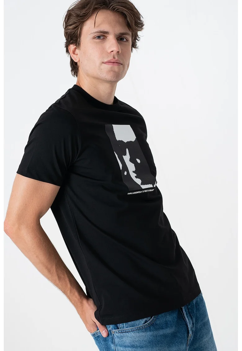 Tricou din bumbac cu design grafic, Negru/Alb murdar