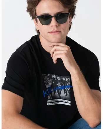 Tricou din bumbac cu imprimeu foto, Negru/Albastru inchis/Alb murdar