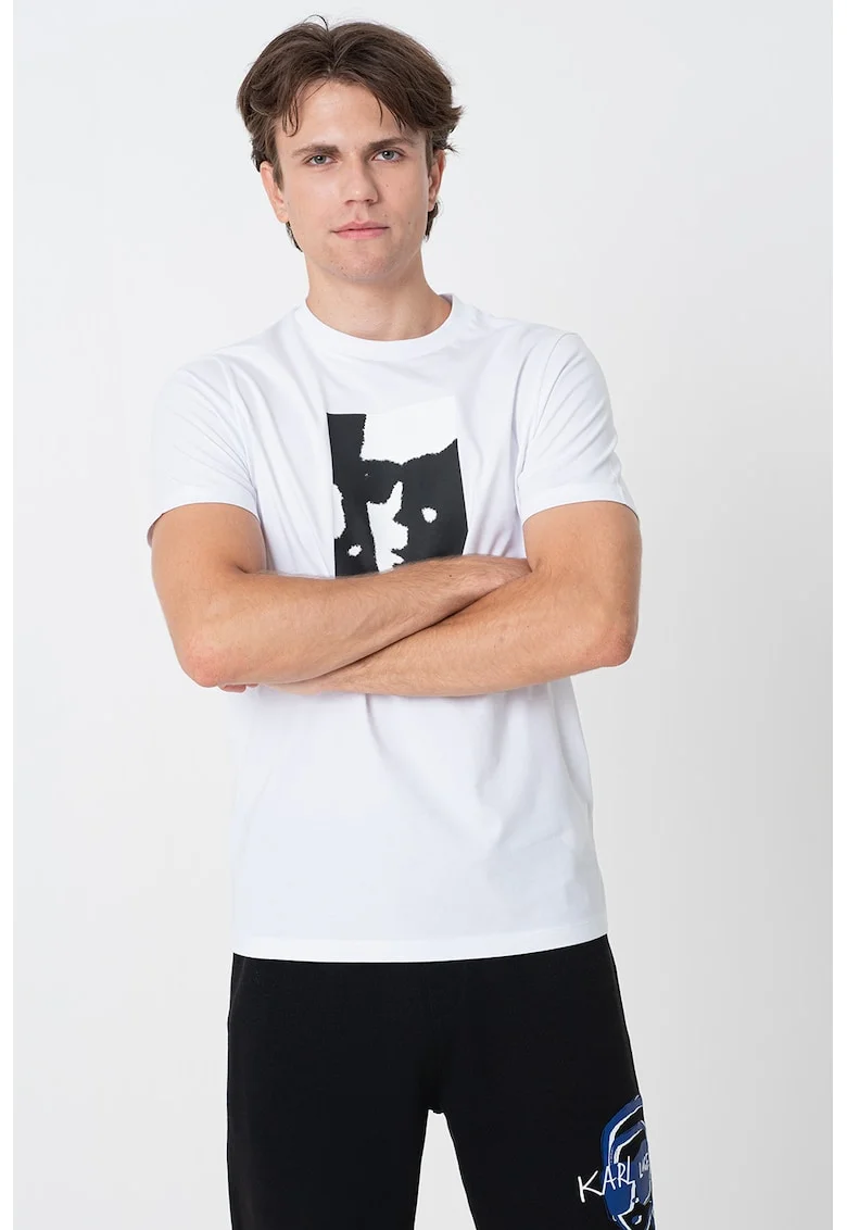 Tricou din bumbac cu design grafic, Alb/Alb fildes/Negru