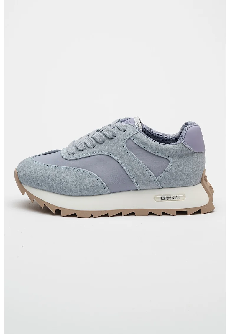 Pantofi sport cu insertii de piele intoarsa, Albastru azur/Albastru glaciar