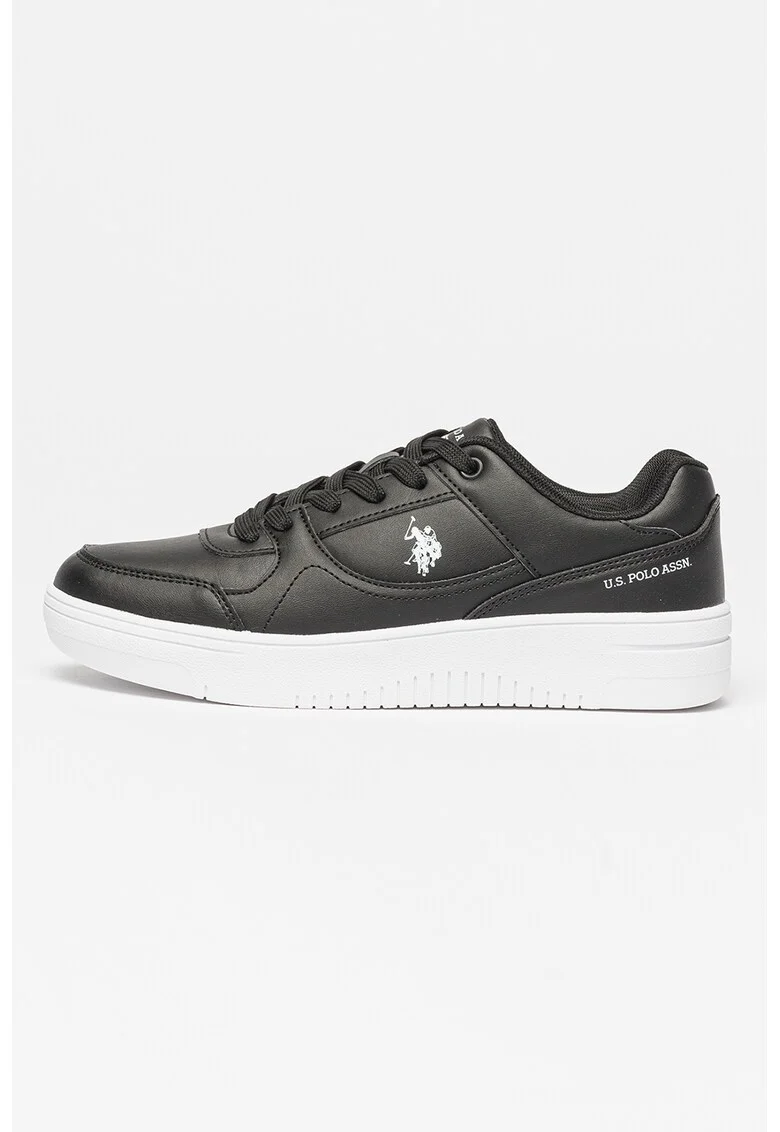 Pantofi sport de piele ecologica cu sireturi, Alb/Negru