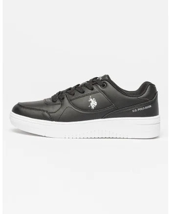 Pantofi sport de piele ecologica cu sireturi, Alb/Negru