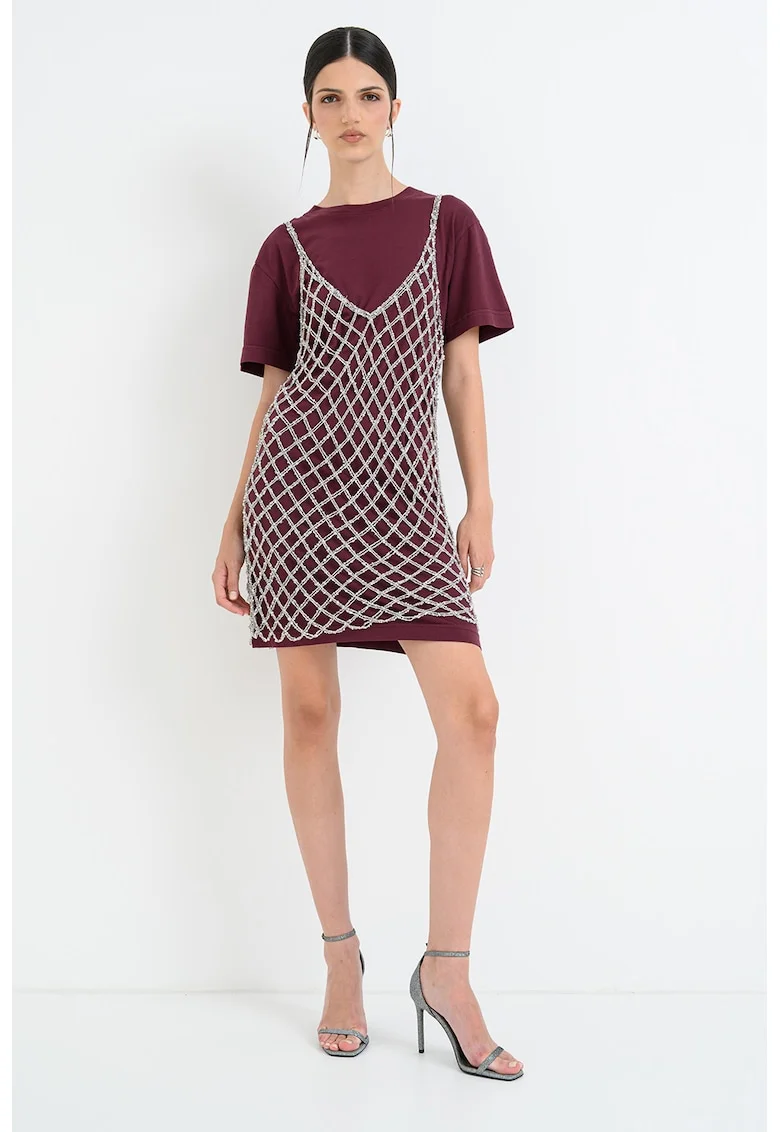 Rochie-tricou dreapta cu decolteu la baza gatului, Violet tyrian/Argintiu