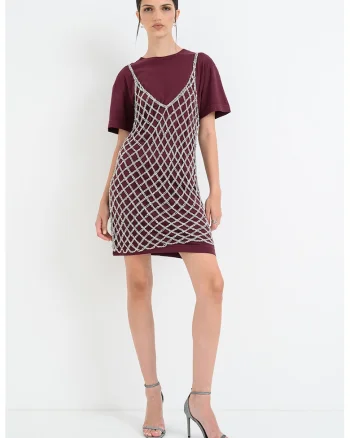 Rochie-tricou dreapta cu decolteu la baza gatului, Violet tyrian/Argintiu