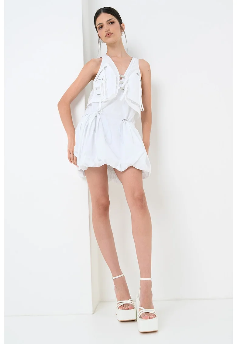 Rochie mini cu decolteu in V, Alb optic