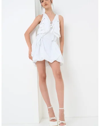 Rochie mini cu decolteu in V, Alb optic