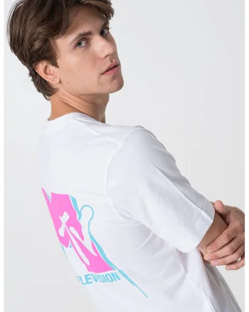 Tricou de bumbac cu imprimeu grafic pe partea din spate, Alb/Roz