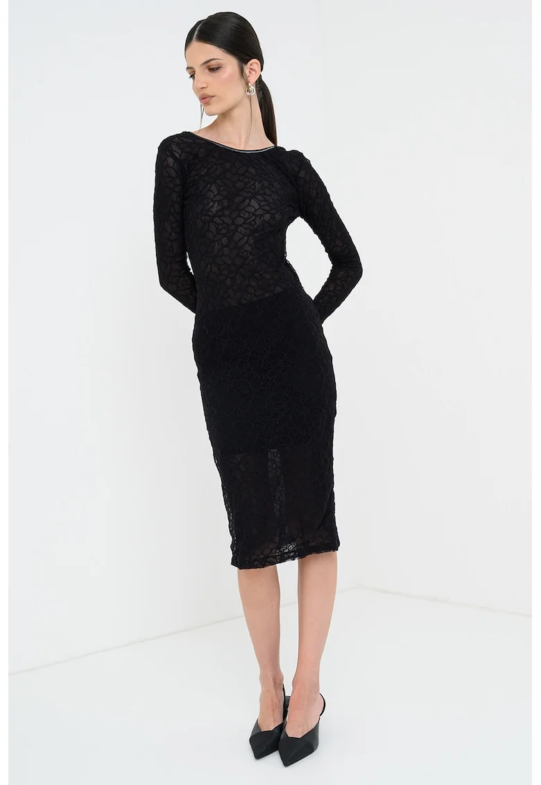 Rochie midi cu spate decupat, Negru