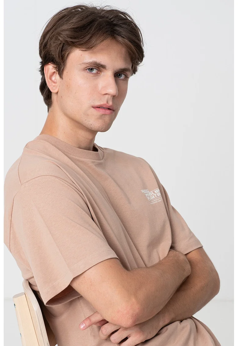 Tricou de bumbac cu imprimeu pe partea din spate, Bej inchis