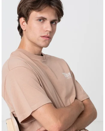 Tricou de bumbac cu imprimeu pe partea din spate, Bej inchis