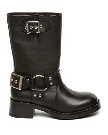 Cizme mid-calf de piele, Negru