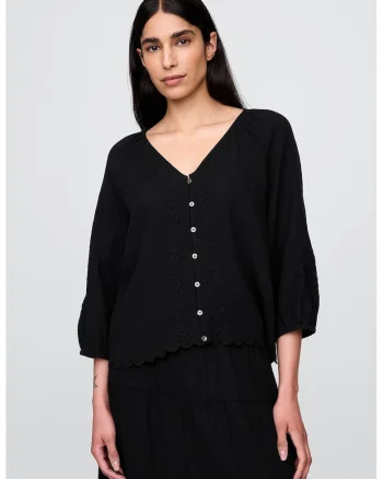 Bluza supradimensionata cu decolteu in V, Negru