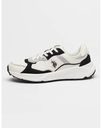 Pantofi sport din piele ecologica cu garnituri contrastante Karina, Alb/Negru/Gri