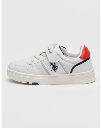Pantofi sport din piele ecologica cu velcro, Rosu/Alb