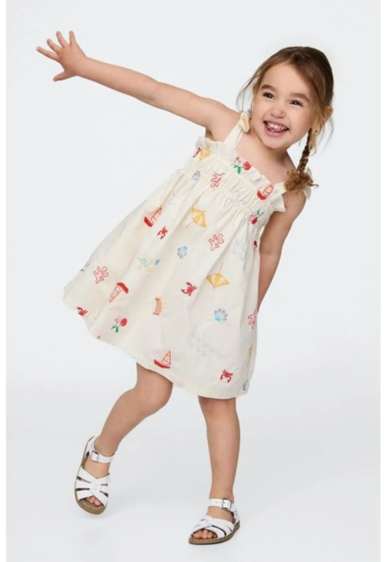 Rochie de bumbac cu model, Rosu/Alb murdar