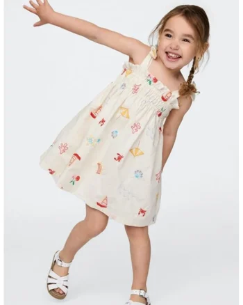 Rochie de bumbac cu model, Rosu/Alb murdar